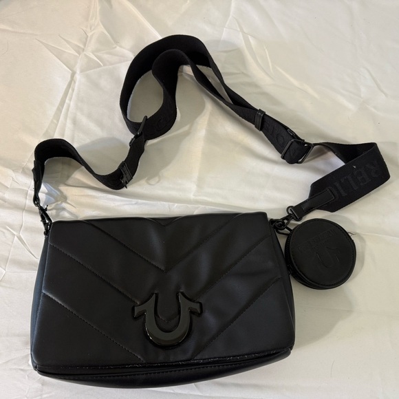TRUE RELIGION Black Crossbody Bag with Logo - Picture 1 of 8